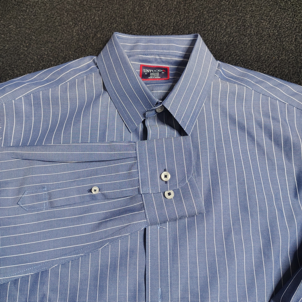 Untuckit Blue White Stripe Gifford WF Wrinkle Free Button Up Shirt Men's Medium